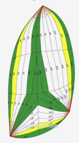 w Beneteau Oceanis 351 ejemplo de técnico dibujo spinnaker asimetrico amarillo verde blanco